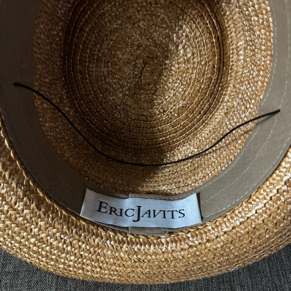 Eric Javits Natural Straw Hat with Olive Beaded Band - Picture 10 of 14